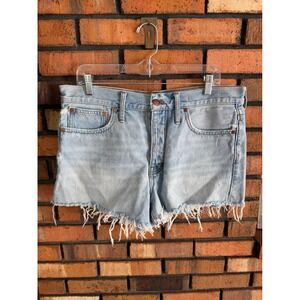 Madewell Relaxed Denim Shorts Light Wash Raw Hem Blue Size 29